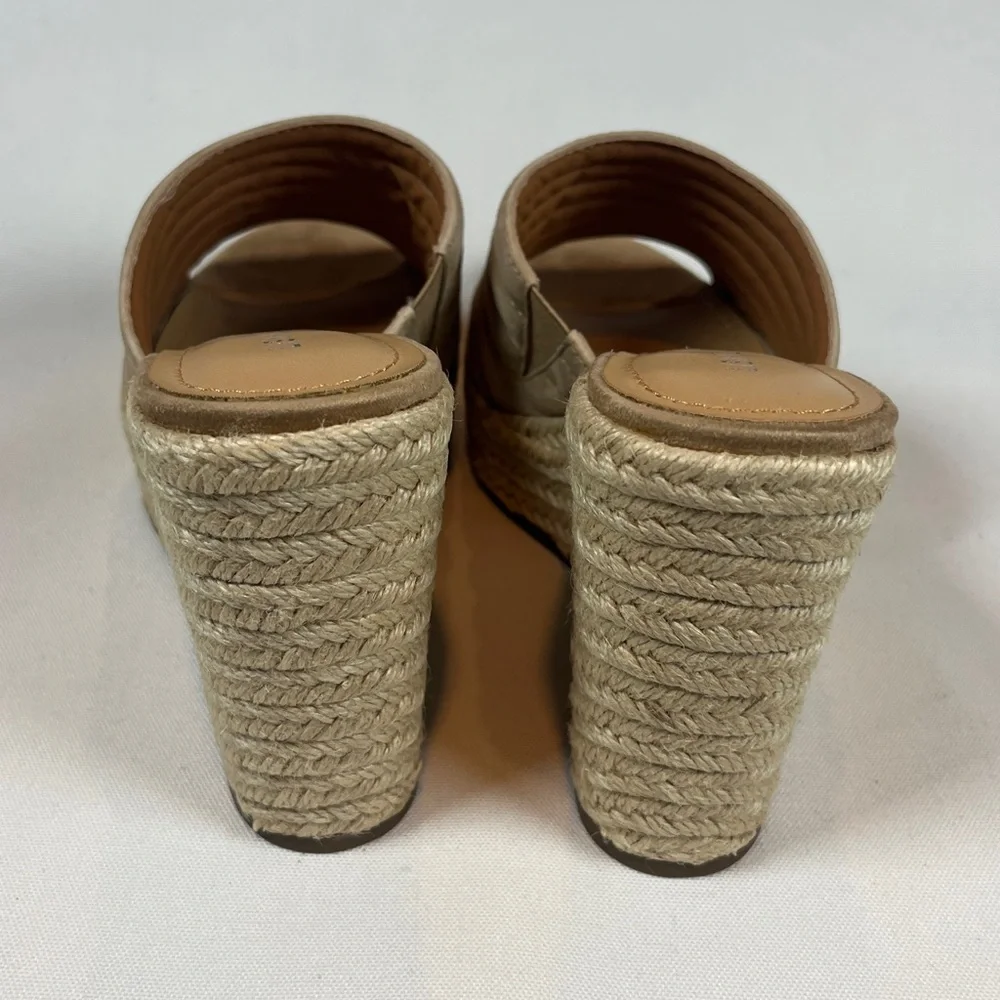 Lisa Vicky Gogo Taupe Suede Quilted Espadrille Wedge Mules Platform Sandals NIB